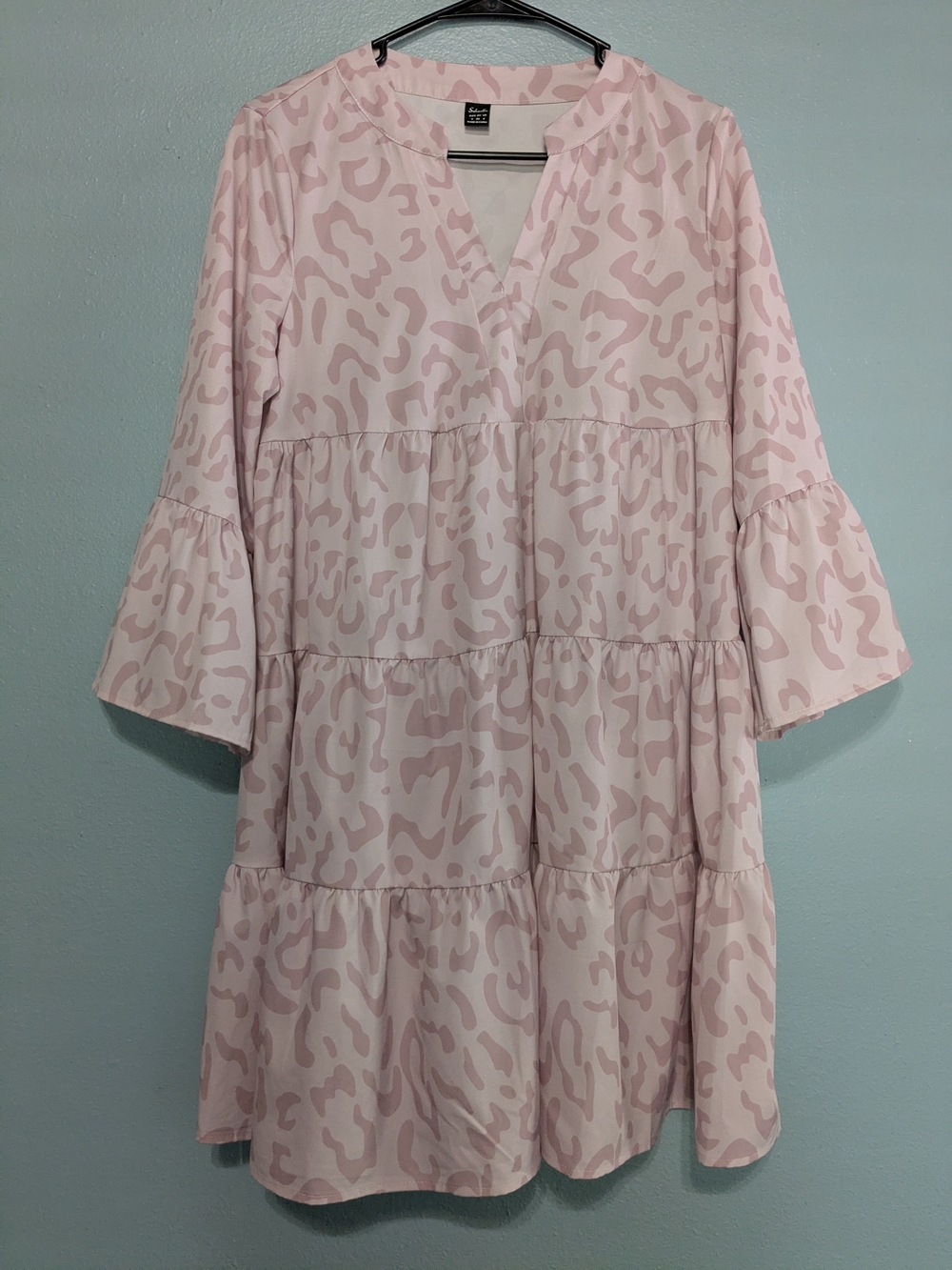 Light Pink Printed Tiered Women's Dress